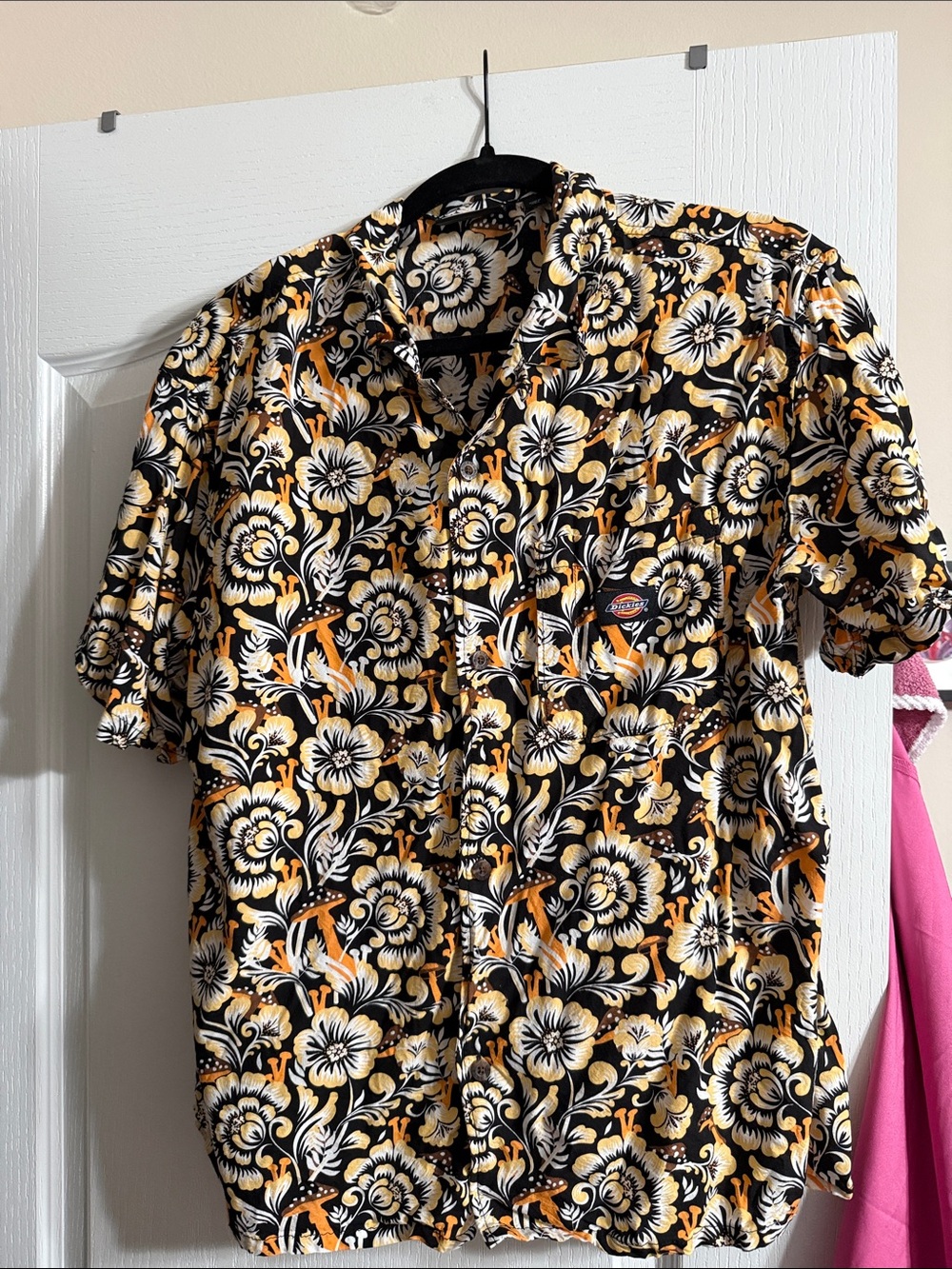 Dickies Black Floral Button-Down Shirt with Yellow Accents